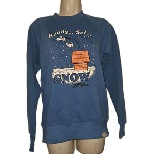 LL Bean x Peanuts Blue Snoopy‎ Ready Set Snow Sweatshirt Sz XS Outdoors USA Made